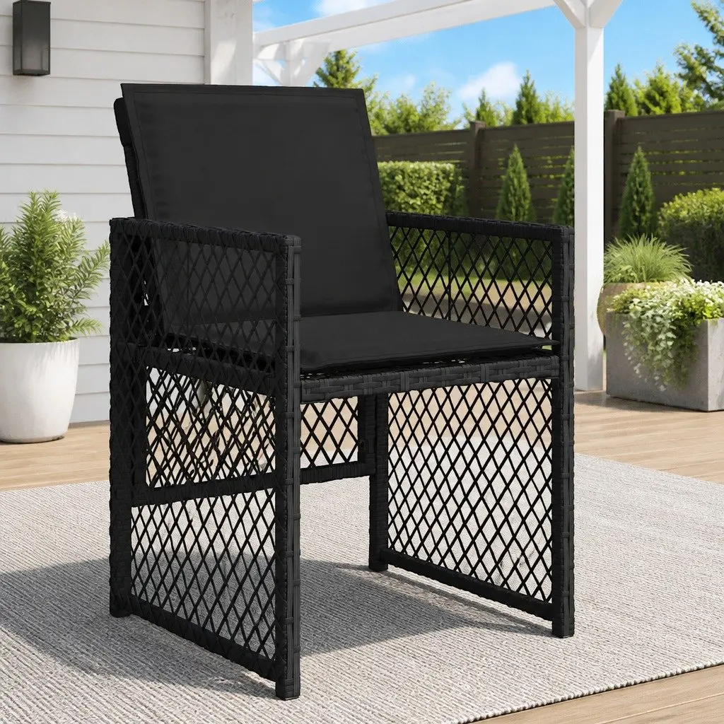 Outdoor Chairs Set 4 Piece Black Poly Rattan with Cushions