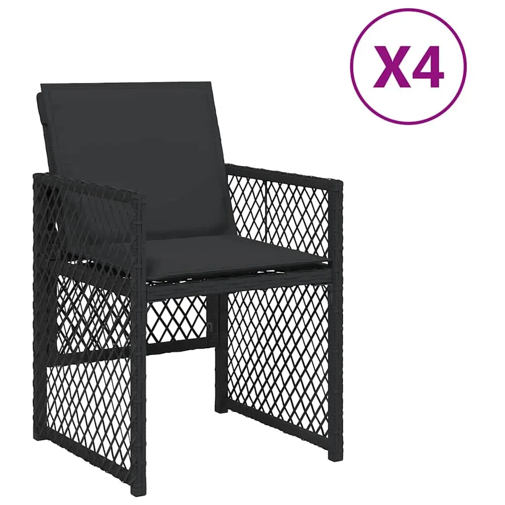 Outdoor Chairs Set 4 Piece Black Poly Rattan with Cushions