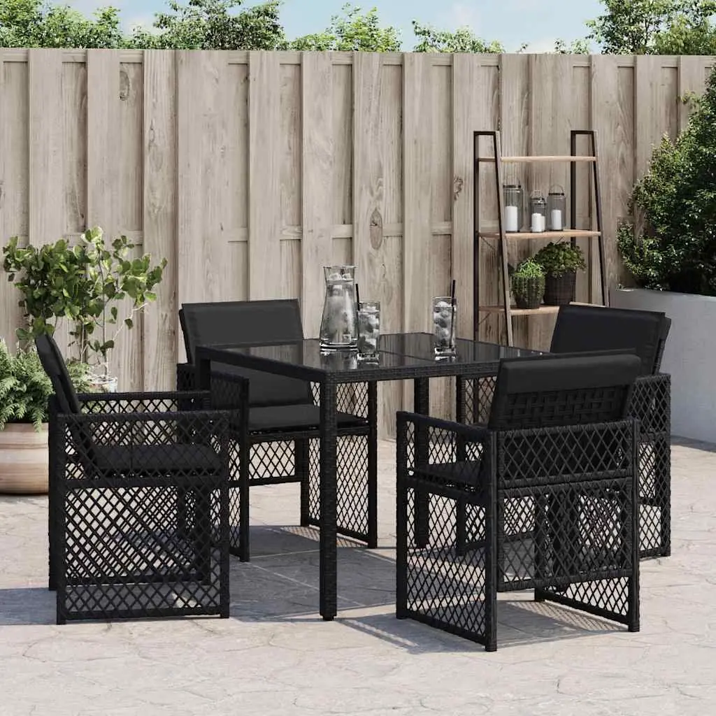 Outdoor Chairs Set 4 Piece Black Poly Rattan with Cushions