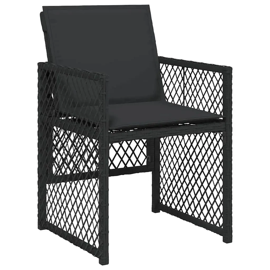 Outdoor Chairs Set 4 Piece Black Poly Rattan with Cushions