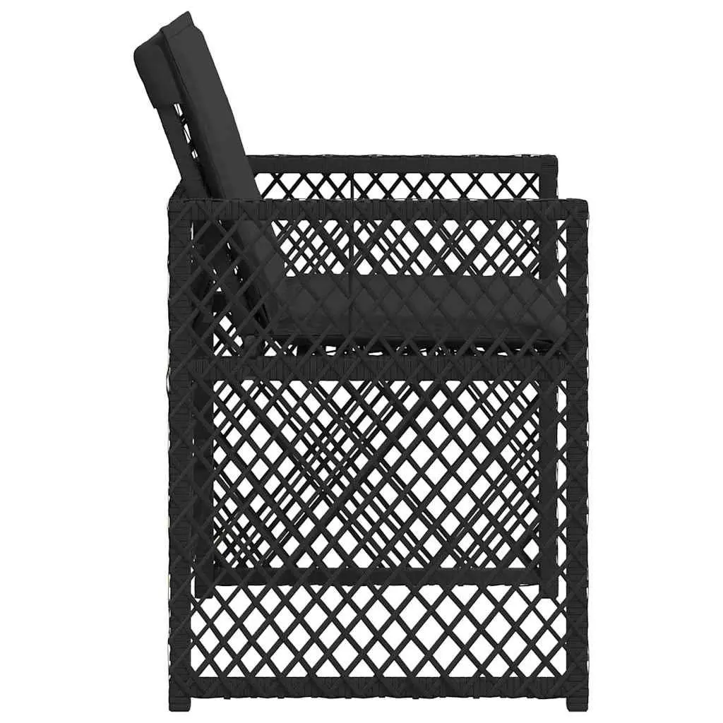 Outdoor Chairs Set 4 Piece Black Poly Rattan with Cushions