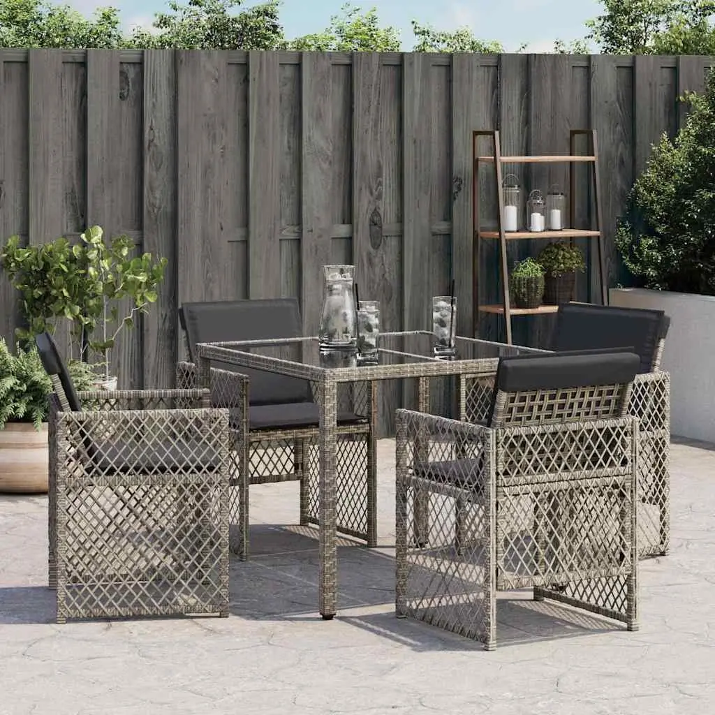 Outdoor Garden Chairs 4 pcs Grey Poly Rattan Padded Cushions Flap Backrest