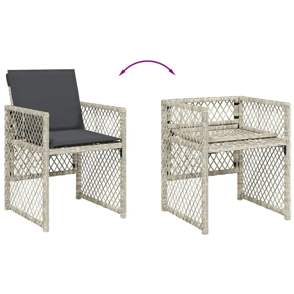 Garden Chairs Set of 4 Grey Poly Rattan Folding with Cushions