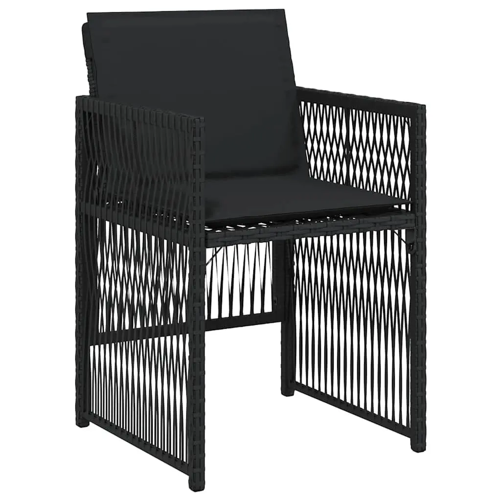 Outdoor Garden Chairs 4 Piece Set Black Poly Rattan with Cushions Foldable Backrest