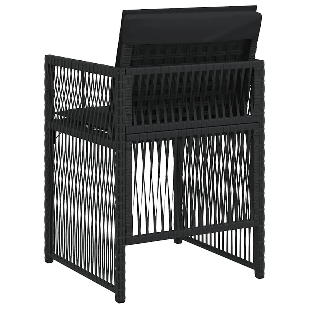 Outdoor Garden Chairs 4 Piece Set Black Poly Rattan with Cushions Foldable Backrest