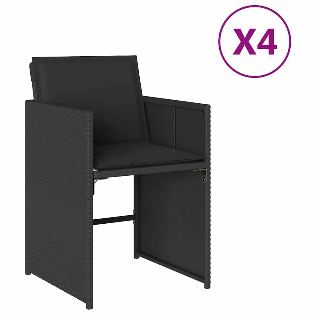 Outdoor Garden Chairs Set 4 pcs Black Poly Rattan with Padded Cushions