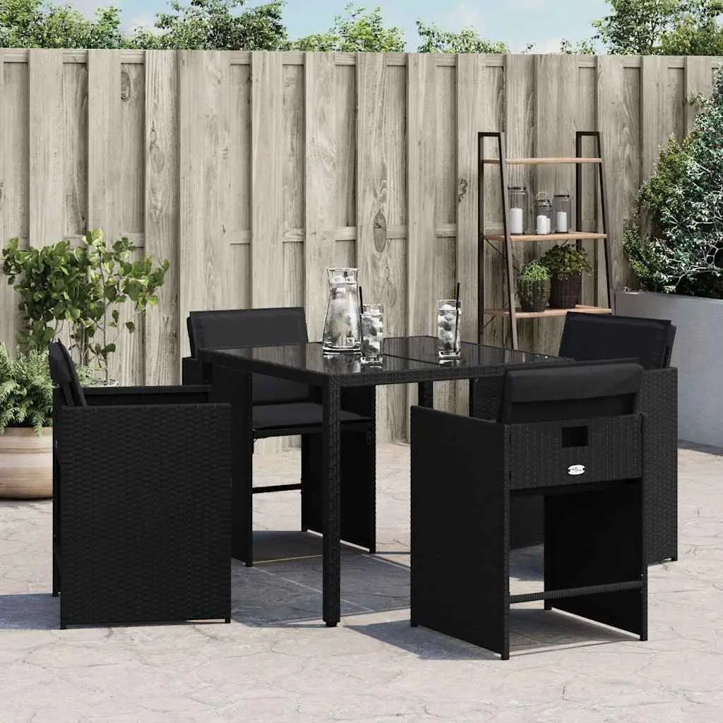 Outdoor Garden Chairs Set 4 pcs Black Poly Rattan with Padded Cushions