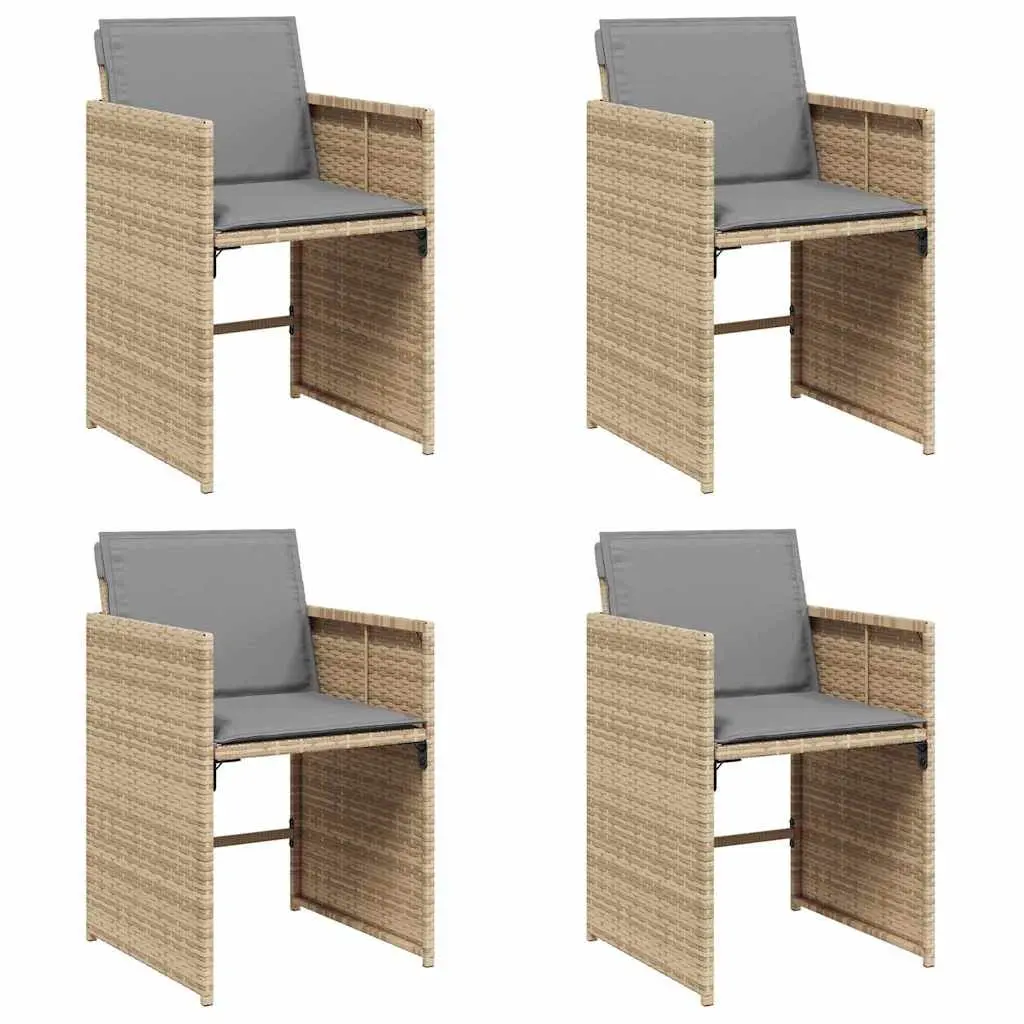 Outdoor Garden Chairs Set 4 Pcs Padded Cushions Beige Poly Rattan Seating