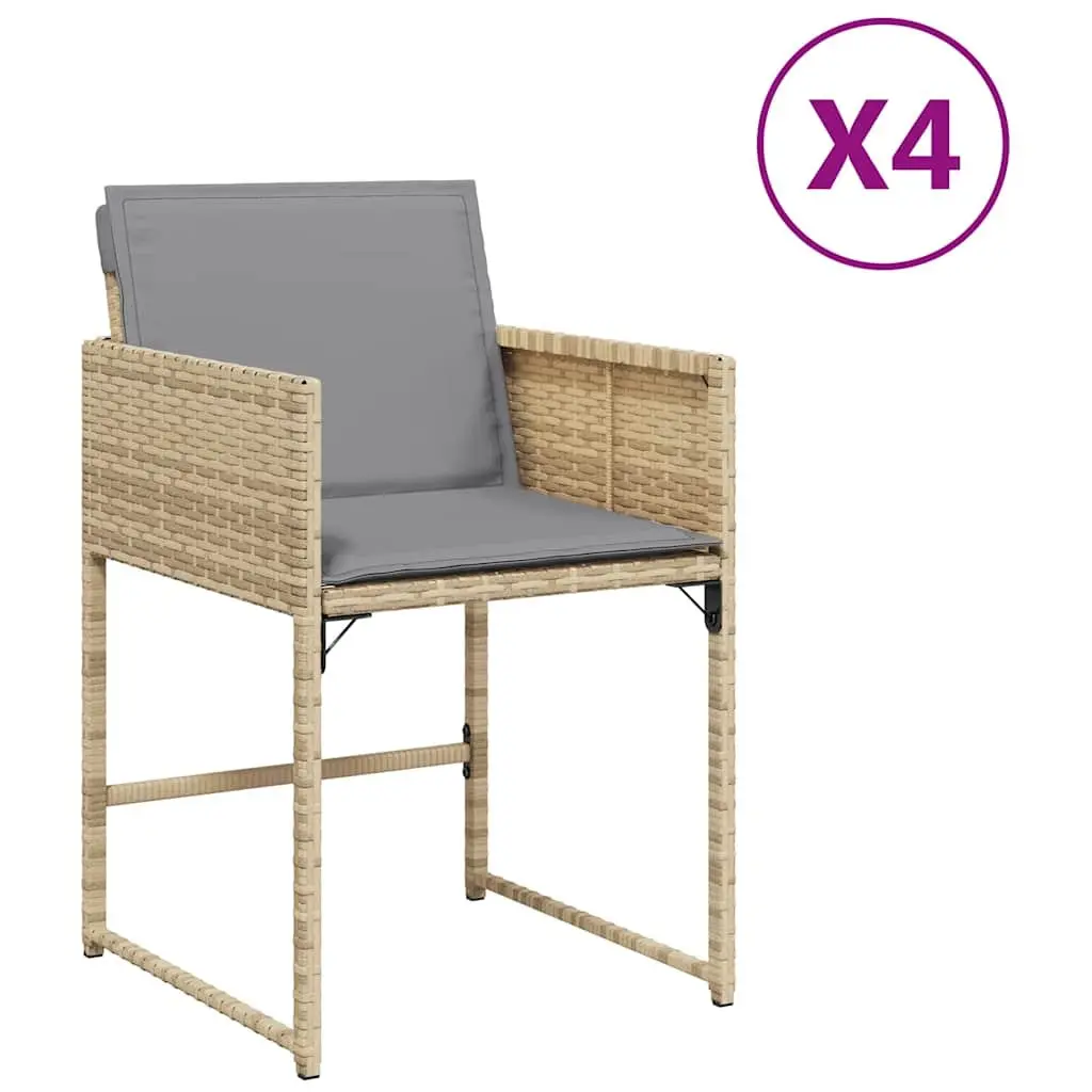 Garden Chairs 4 pcs Beige Folding Backrest Cushions Outdoor Patio Seating
