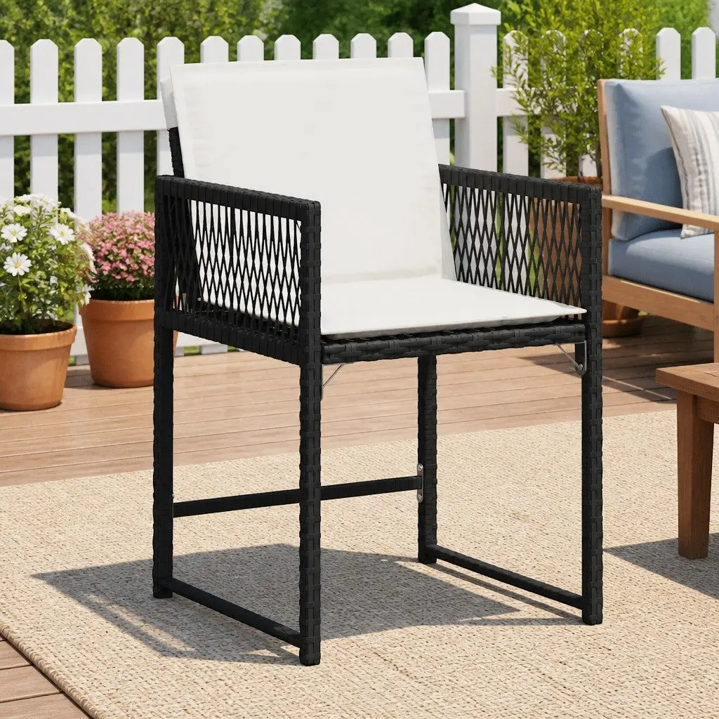 Outdoor Garden Chairs Set 4 Piece Black Poly Rattan with Cushions Foldable Backrest