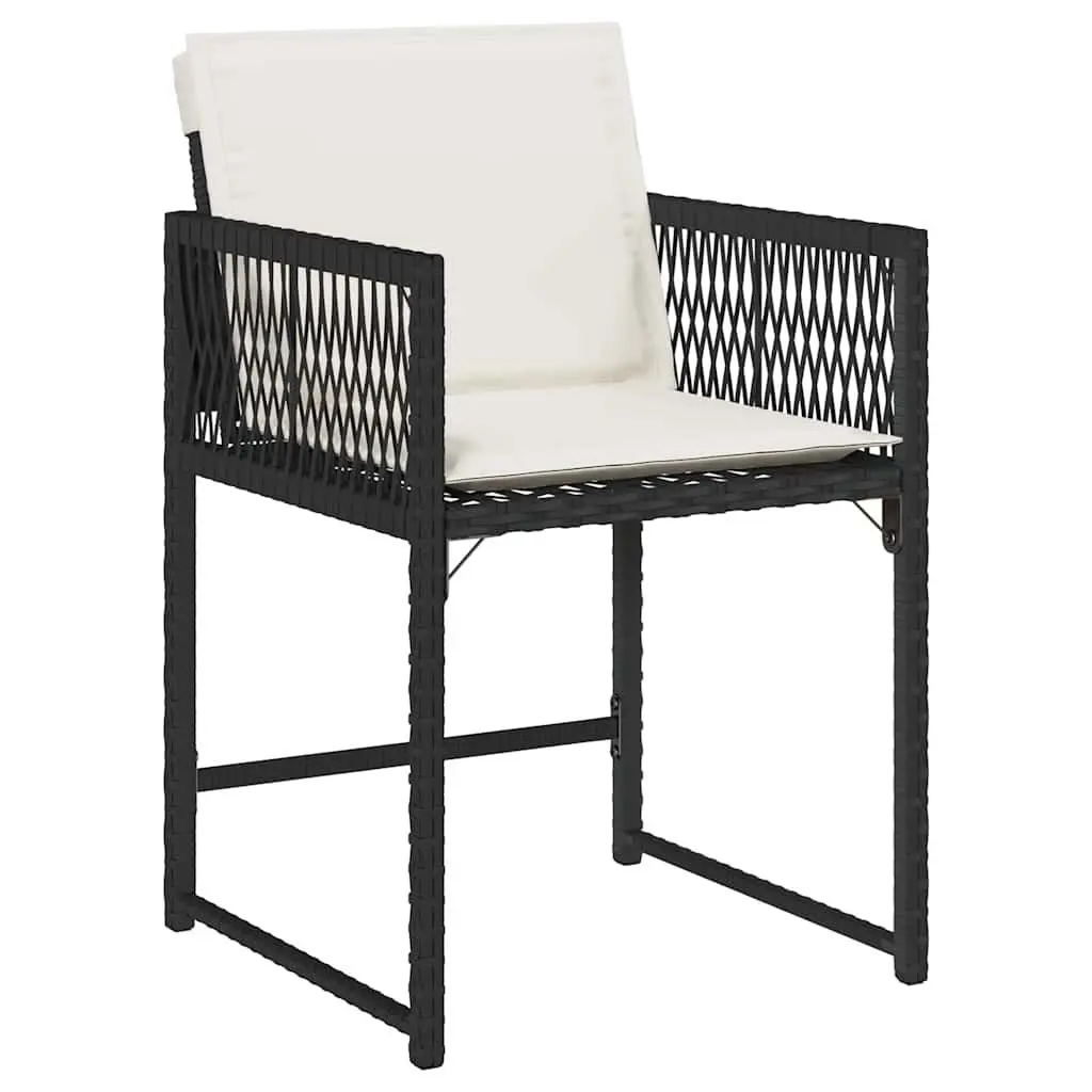 Outdoor Garden Chairs Set 4 Piece Black Poly Rattan with Cushions Foldable Backrest
