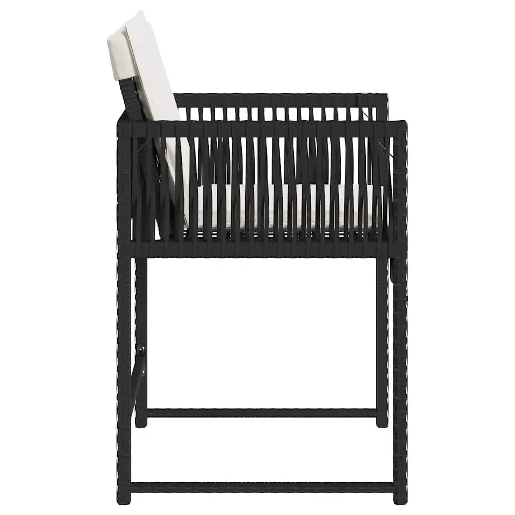 Outdoor Garden Chairs Set 4 Piece Black Poly Rattan with Cushions Foldable Backrest