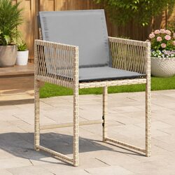 Outdoor Patio Furniture Set: 4 Beige Cushioned Chairs