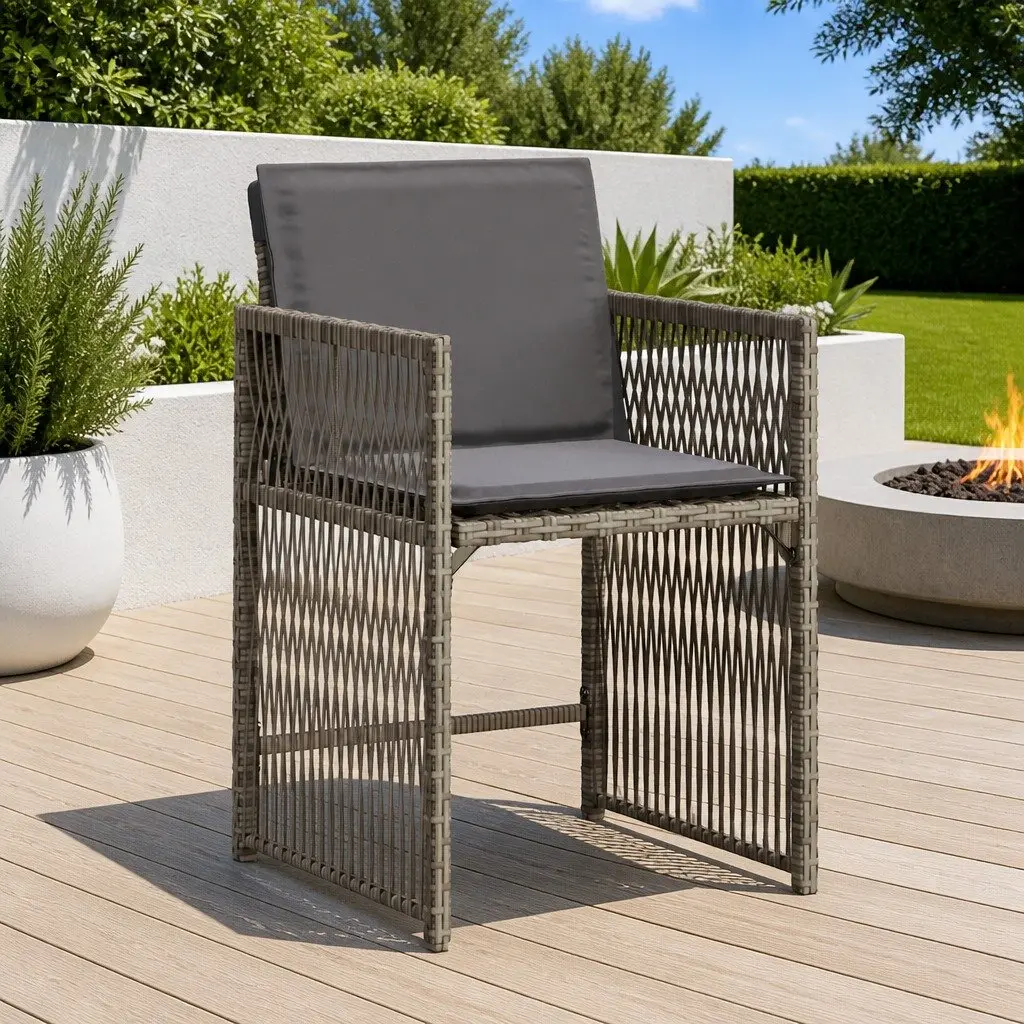 Outdoor Garden Chairs 4 pcs Grey Poly Rattan Cushioned Seat Weather Resistant