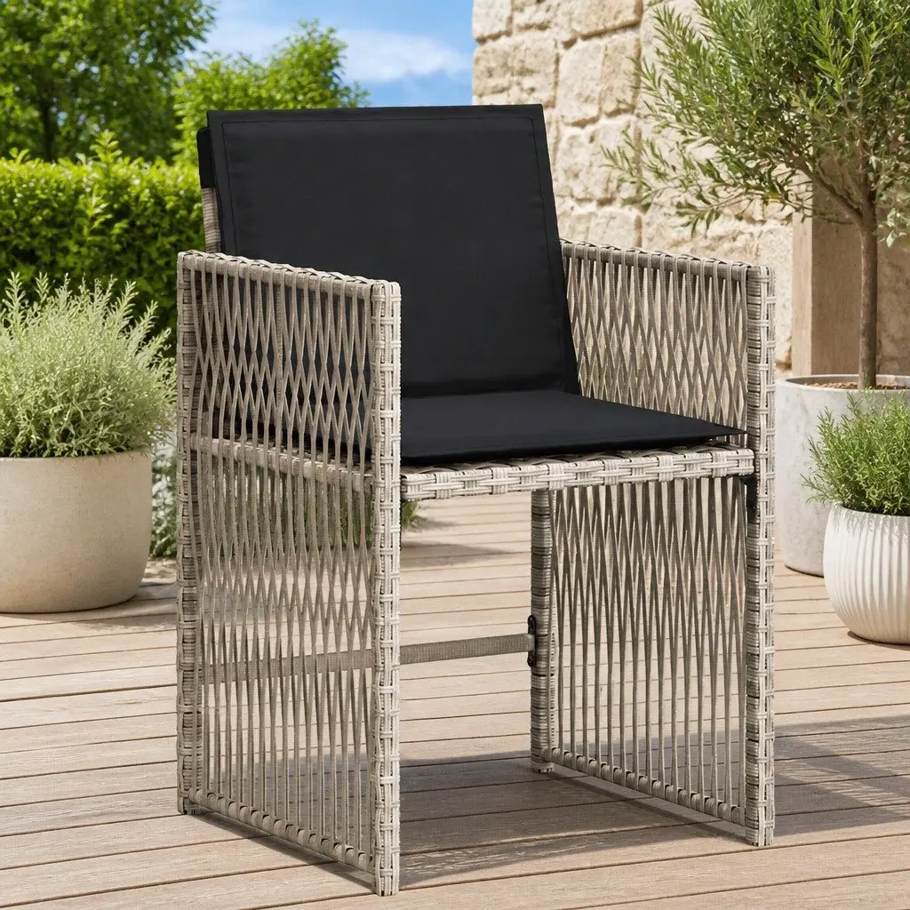 Outdoor Garden Chairs 4 Pcs Grey Poly Rattan Padded Cushions Foldable Backrest