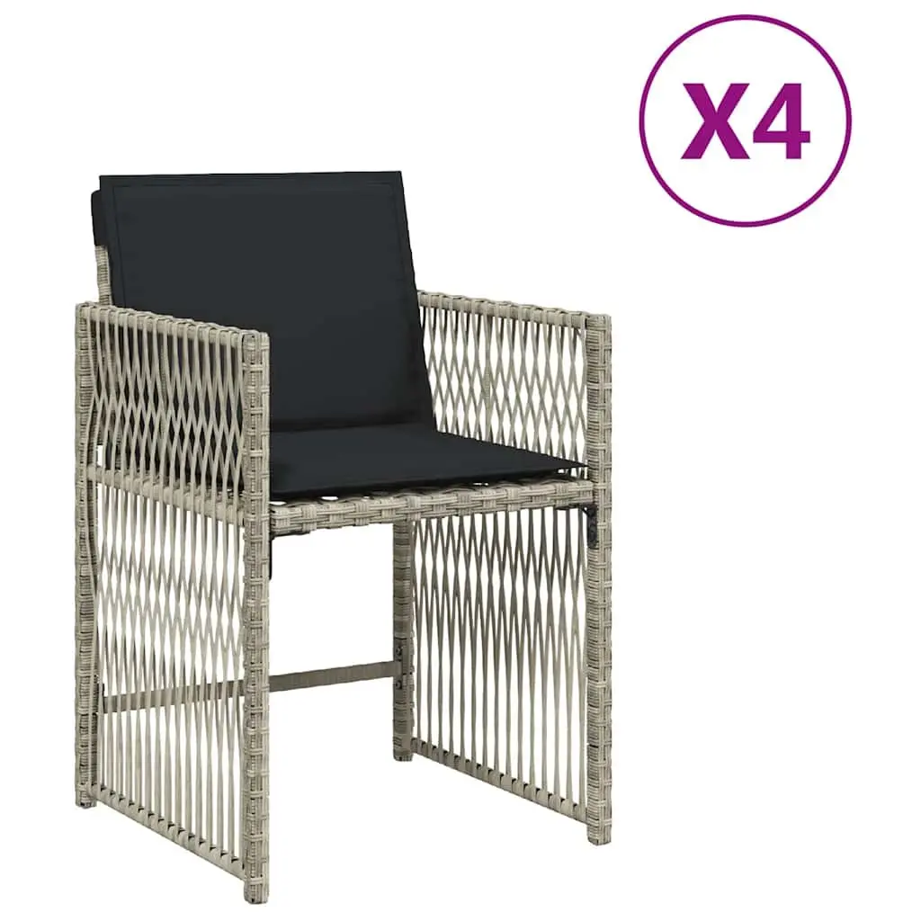 Outdoor Garden Chairs 4 Pcs Grey Poly Rattan Padded Cushions Foldable Backrest