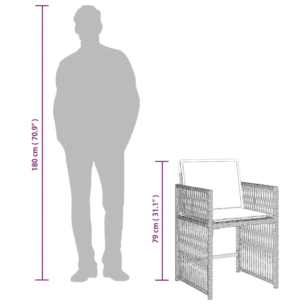 Outdoor Garden Chairs 4 Pcs Grey Poly Rattan Padded Cushions Foldable Backrest