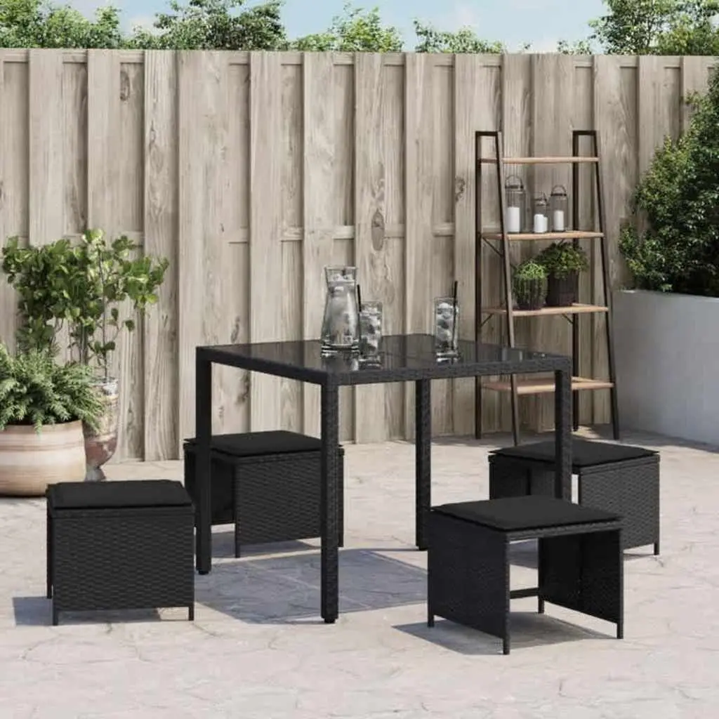 Garden Stools 4 pcs Black Outdoor Cushioned Footrest Set