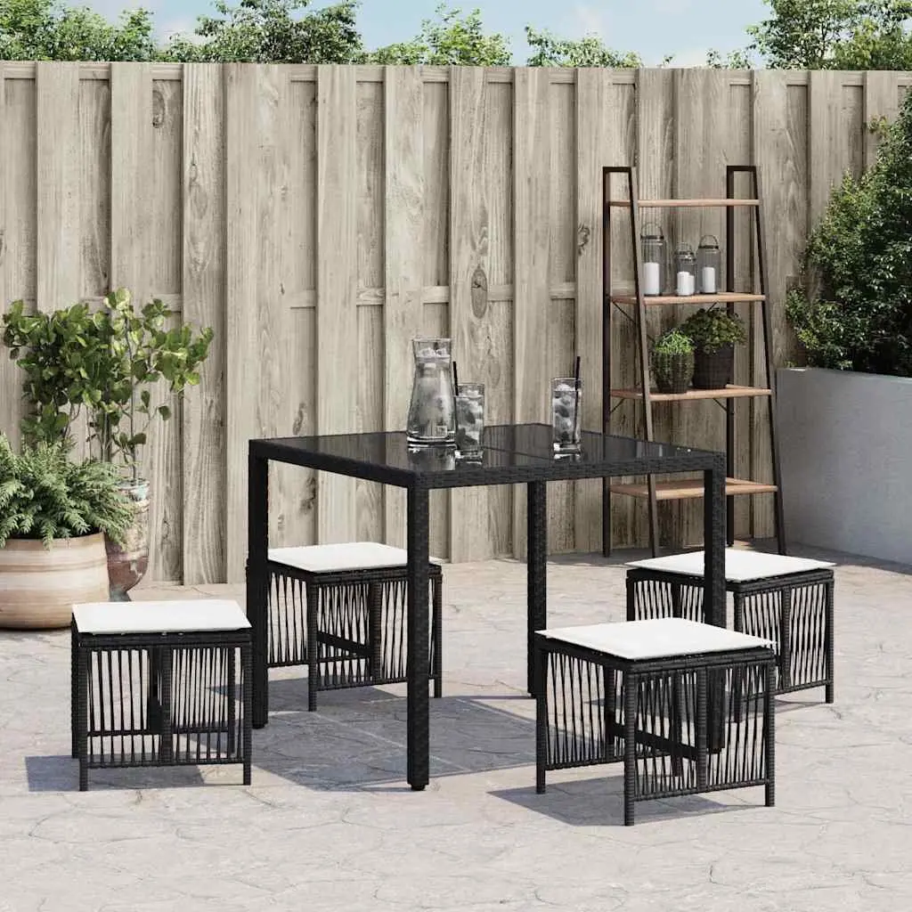 Outdoor Garden Stools 4 pcs Black PE Rattan with Cushions