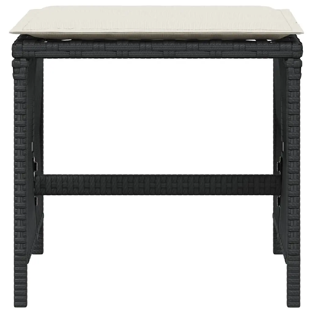 Outdoor Garden Stools 4 pcs Black PE Rattan with Cushions