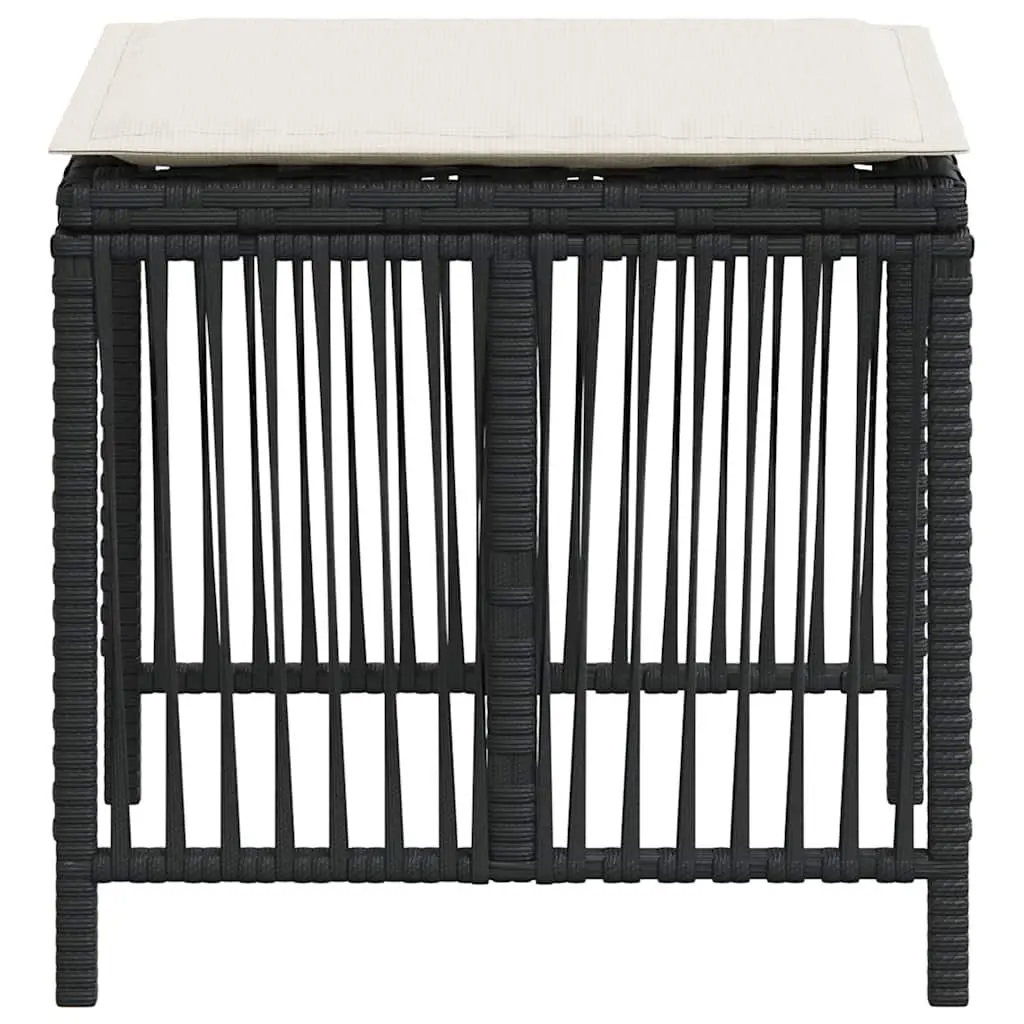 Outdoor Garden Stools 4 pcs Black PE Rattan with Cushions
