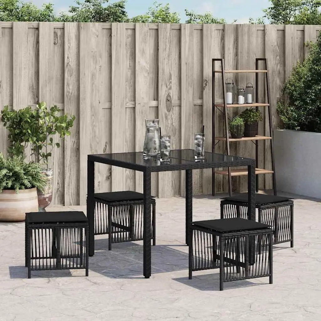 Garden Stools 41 x 41 x 36 cm Set of 4 Black Outdoor Foot Rests with Cushions Poly Rattan Seating