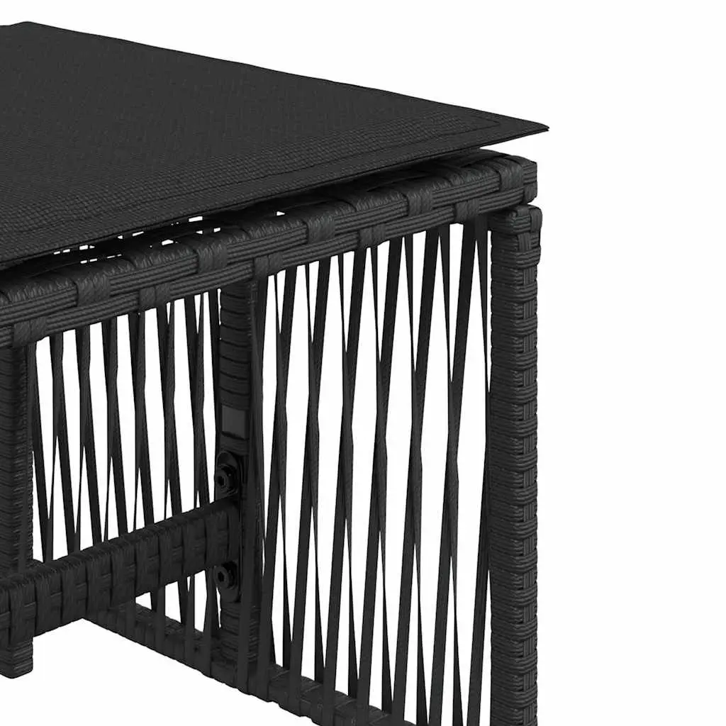 Garden Stools 41 x 41 x 36 cm Set of 4 Black Outdoor Foot Rests with Cushions Poly Rattan Seating