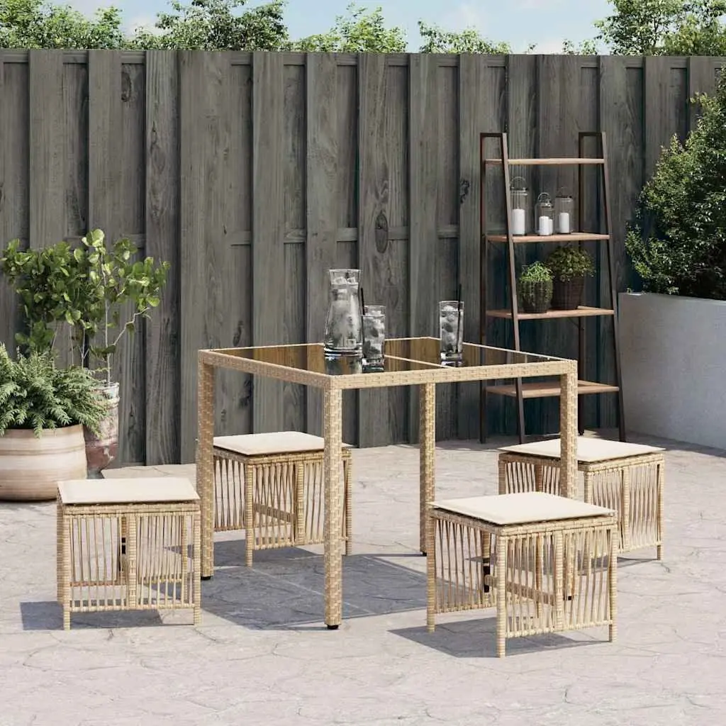 Garden Stools 4 pcs Beige Cushioned Outdoor Seating Furniture Set