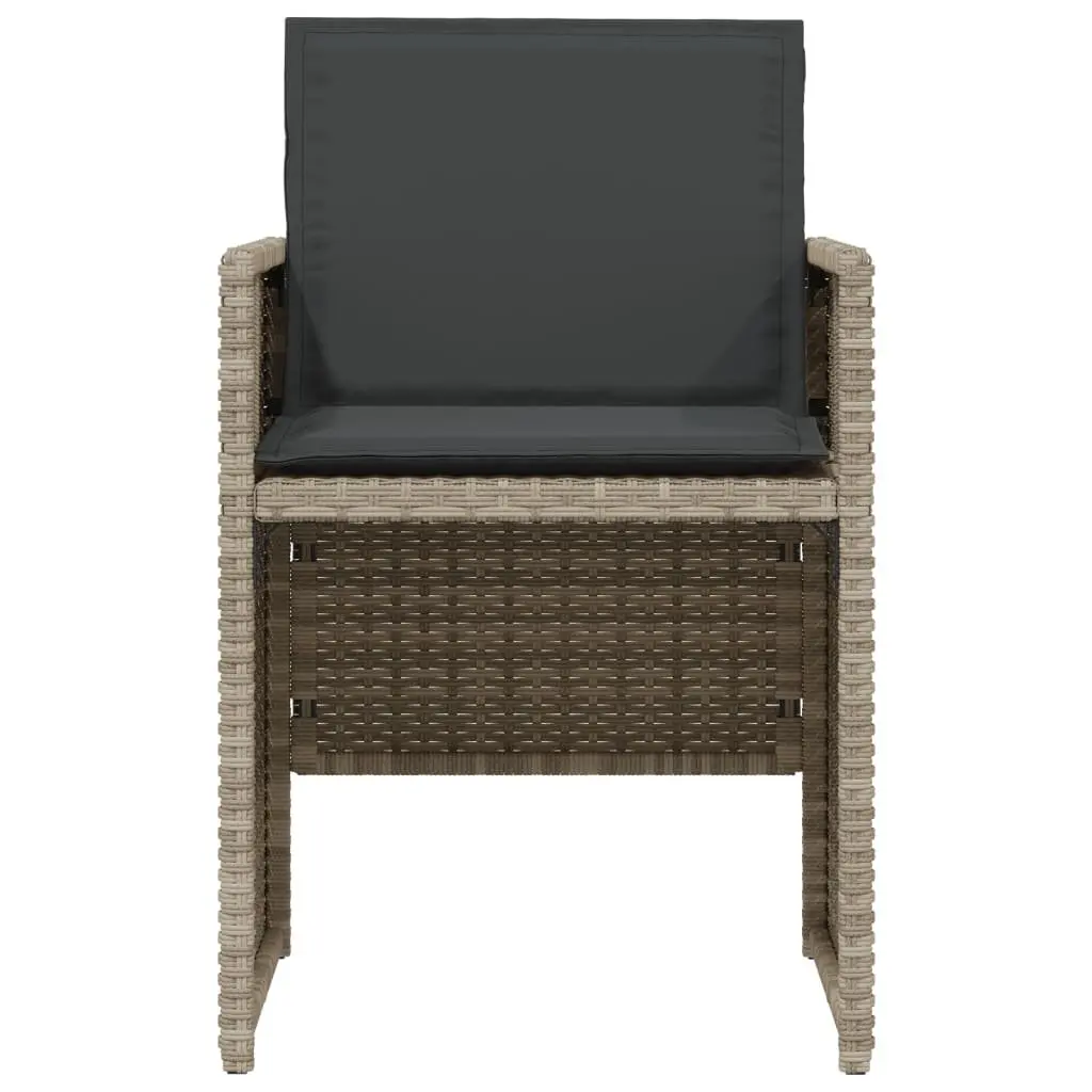 3 Piece Outdoor Bistro Set Grey Poly Rattan Chairs Table Tempered Glass Top