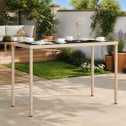 Garden Table Glass Top Beige Outdoor Patio Furniture 115x54x74cm Poly Rattan
