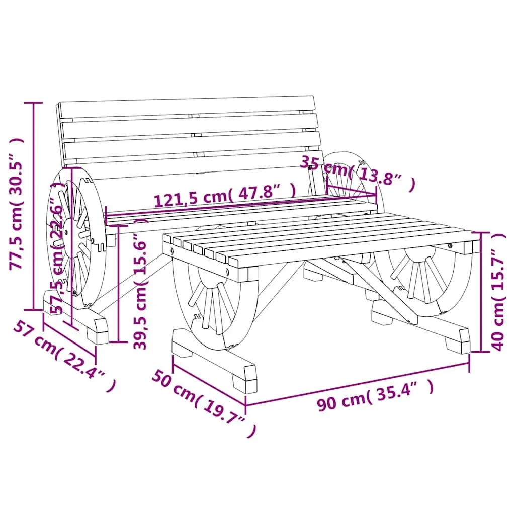 2 Piece Garden Lounge Set Solid Fir Wood Outdoor Sectional Sofa Patio Furniture