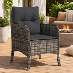 Outdoor Garden Chairs Set 2 pcs Grey Poly Rattan with Cushions Seating