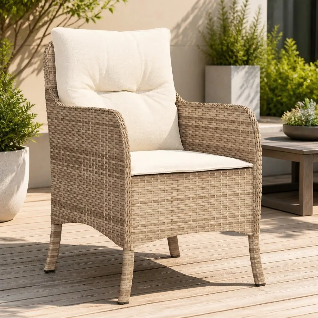 Outdoor Garden Chairs 2 pcs Beige Cushioned Poly Rattan Seating Set