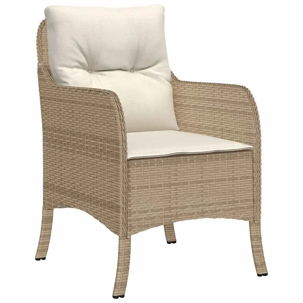 Outdoor Garden Chairs 2 pcs Beige Cushioned Poly Rattan Seating Set
