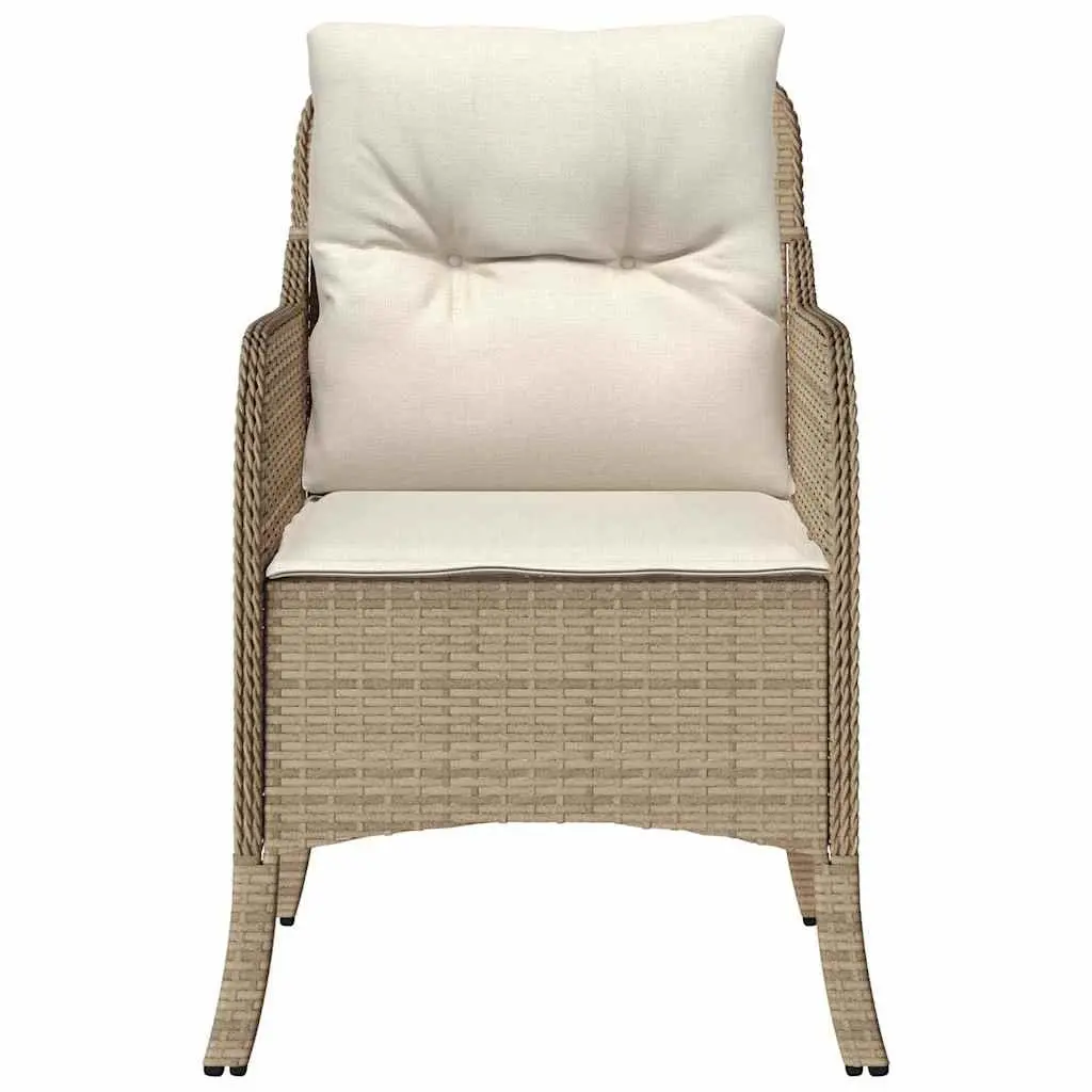 Outdoor Garden Chairs 2 pcs Beige Cushioned Poly Rattan Seating Set