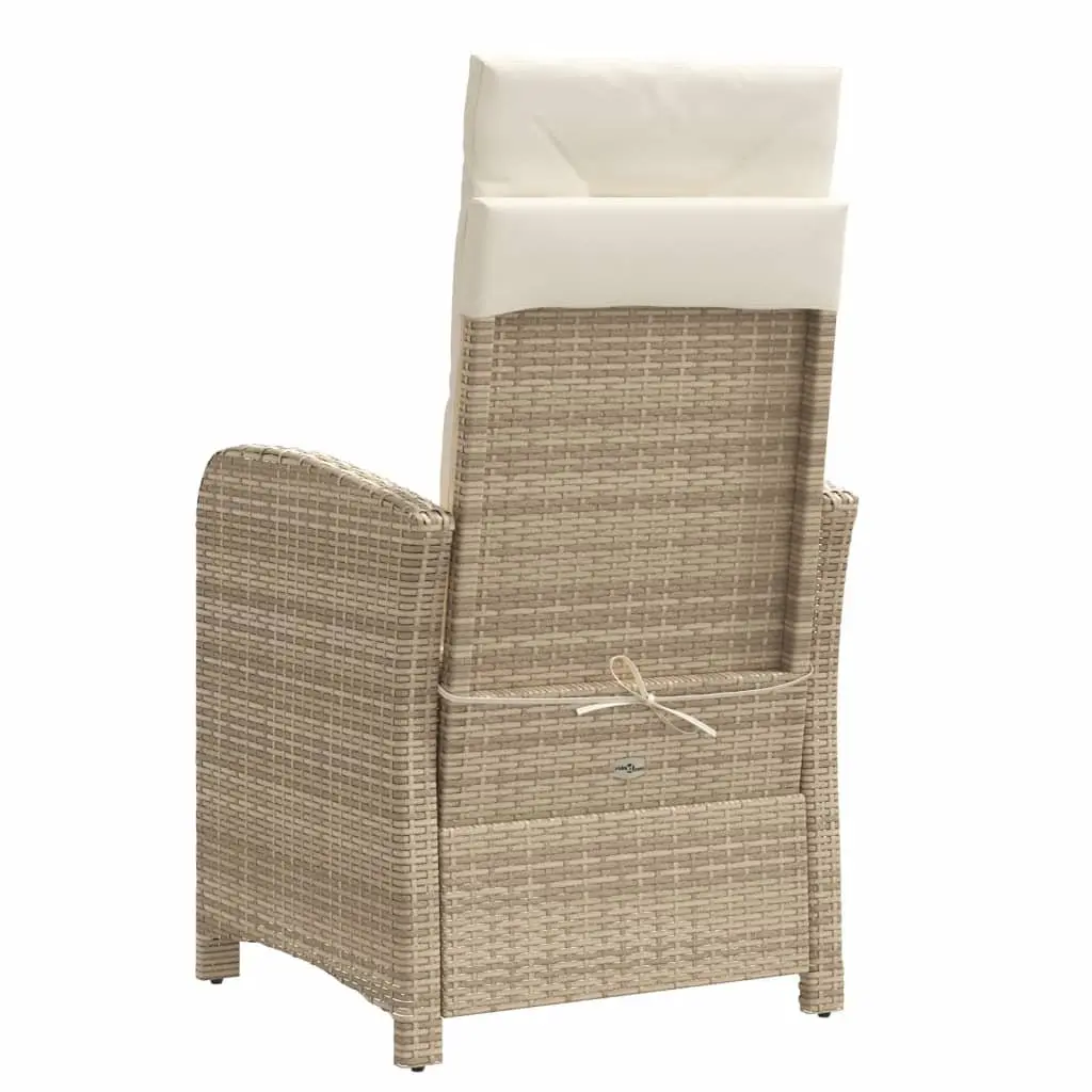 Outdoor Reclining Garden Chairs 2 Piece Set Beige Poly Rattan Adjustable Backrests with Thick Cushions