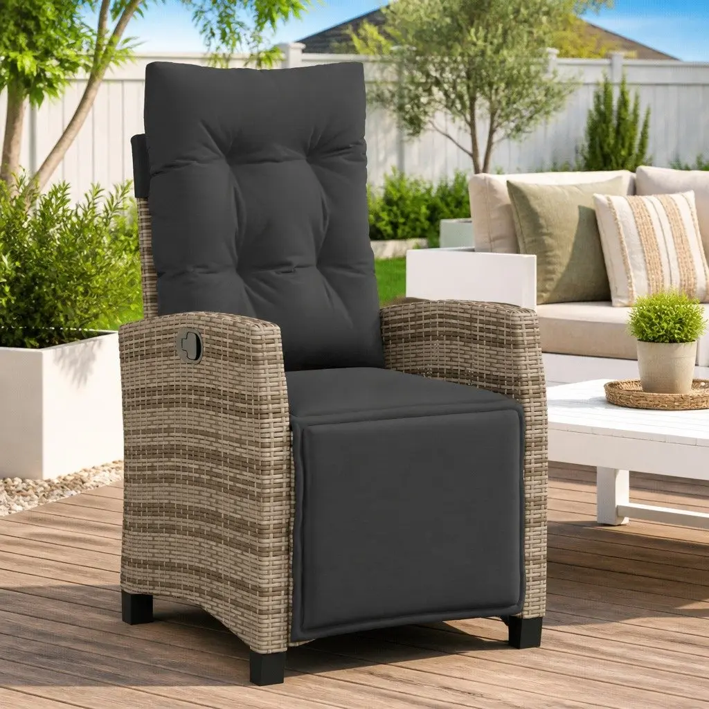 Reclining Garden Chair Grey Adjustable Backrest Footrest Outdoor Seating