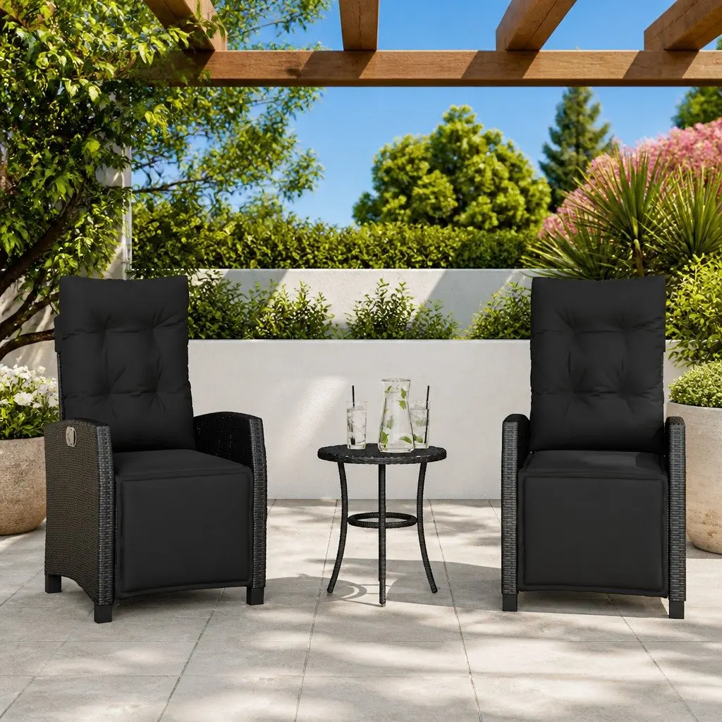 Reclining Outdoor Chairs 2 pcs Adjustable Backrest Footrest Black