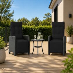 Outdoor Bistro Set 3 Piece Garden Furniture Patio Seating with Cushions Black