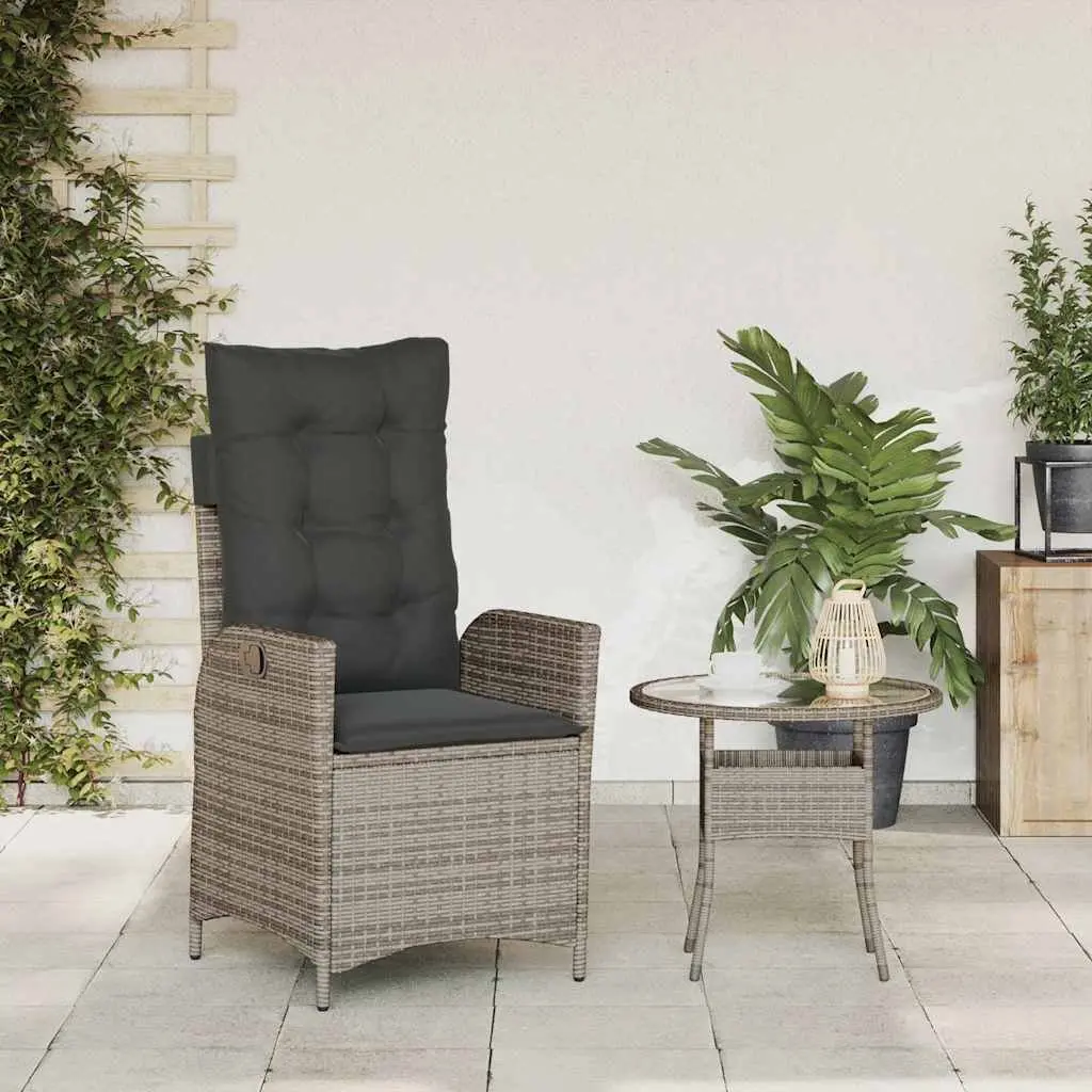 Adjustable Backrest Reclining Garden Chair with Cushions Grey Outdoor Seating