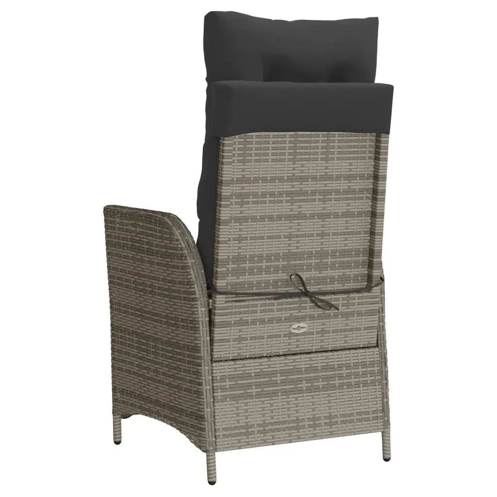 3 Piece Outdoor Bistro Set Grey Poly Rattan with Cushions Adjustable Backrest