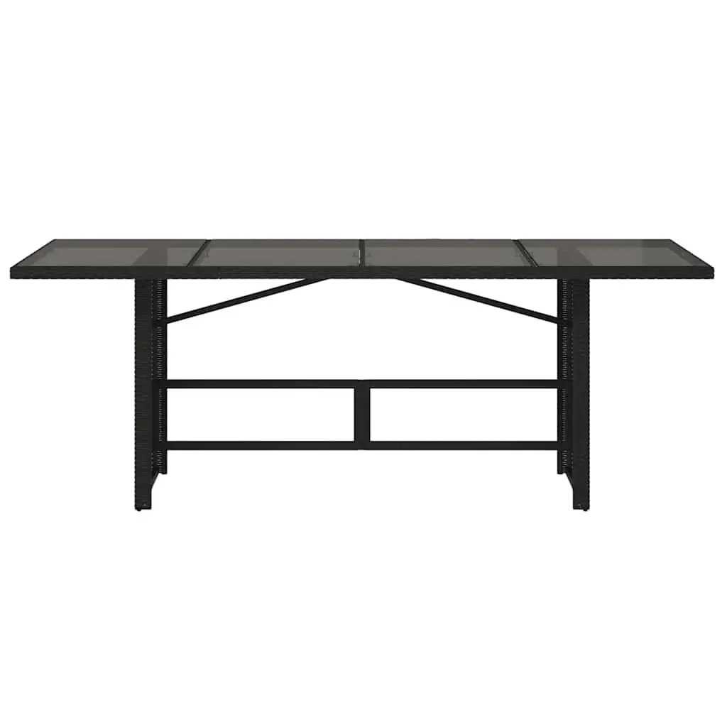 Garden Table Black 190x80cm Glass Top Poly Rattan Outdoor Dining