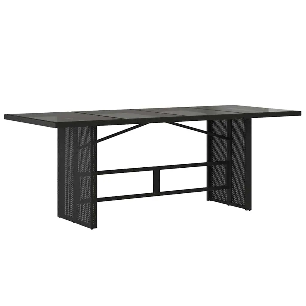 Garden Table Black 190x80cm Glass Top Poly Rattan Outdoor Dining