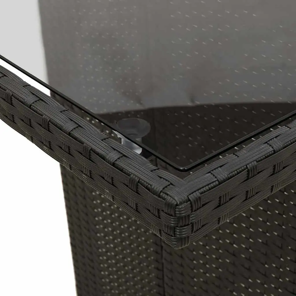 Garden Table Black 190x80cm Glass Top Poly Rattan Outdoor Dining