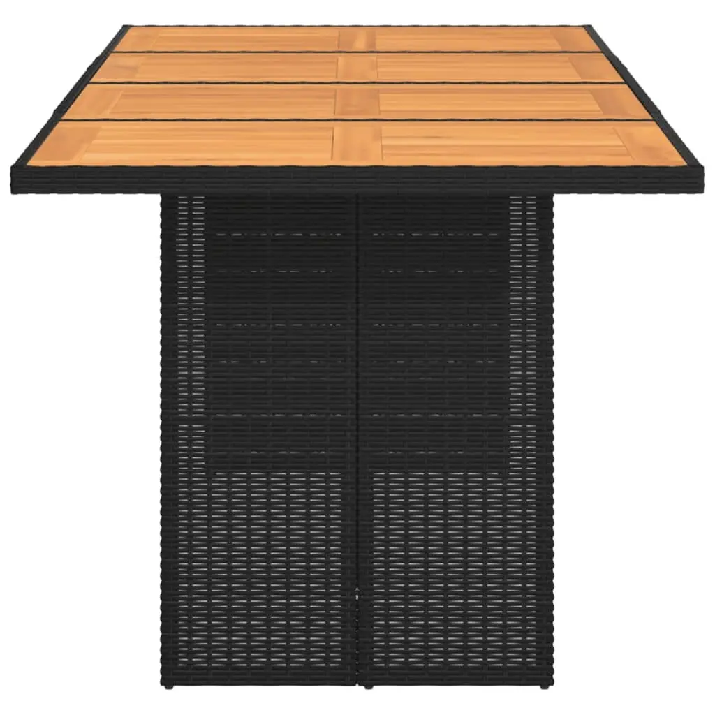 Garden Outdoor Dining Table 190cm Black Poly Rattan Frame Wooden Top