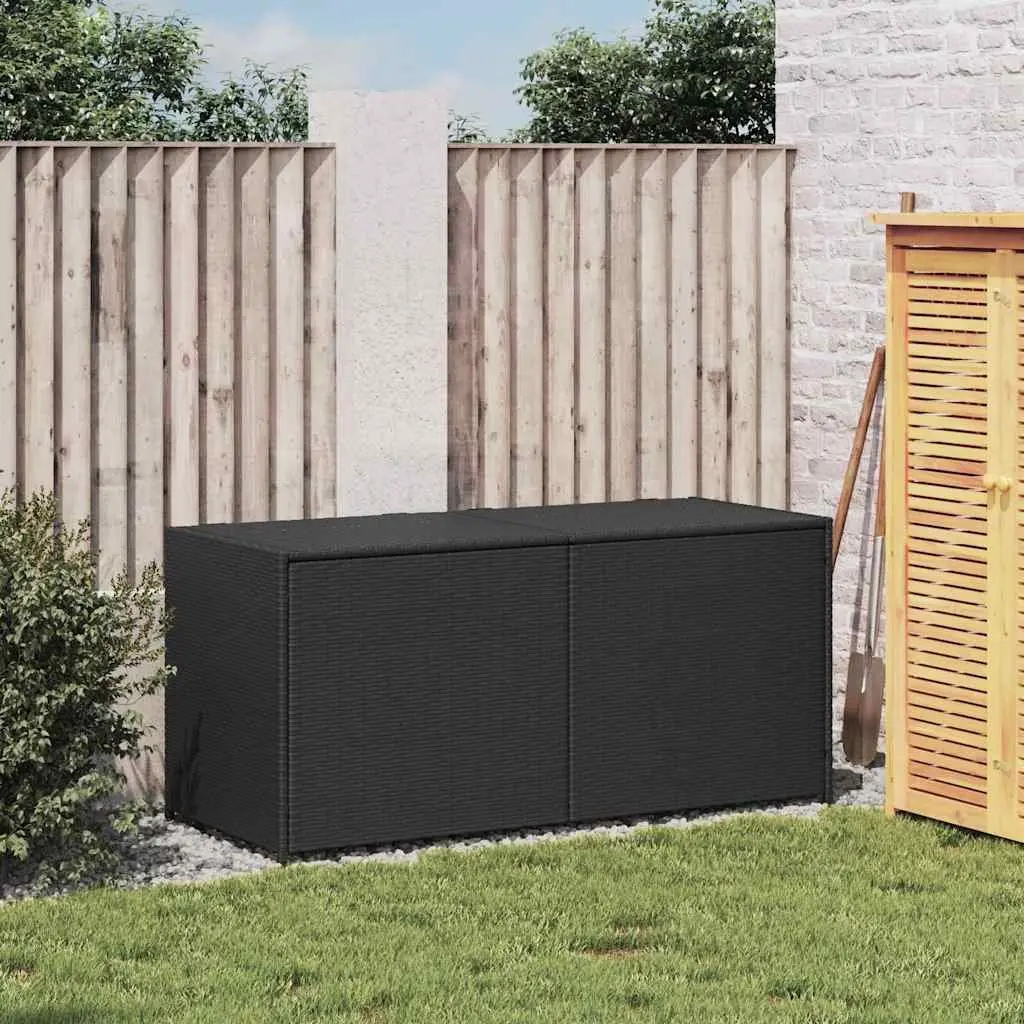 Outdoor Garden Storage Box 283L Black Poly Rattan Weather Resistant Patio Chest