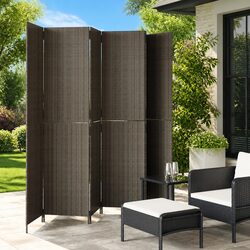 Room Divider 6 Panels Grey Poly Rattan Folding Privacy Screen Partition