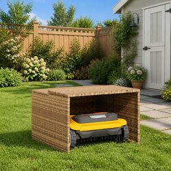 Elevate Your Outdoor Space with a Beige Robot Mower Shed