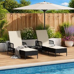 Stylish 3-Piece Garden Lounger Set in Black Cream