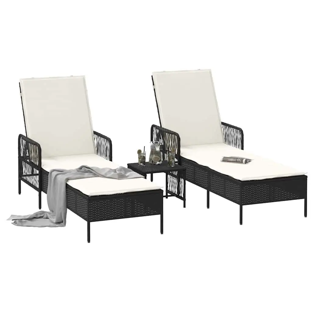 Sun Lounger 3 Pieces Adjustable Backrest Weather-Resistant Poly Rattan Outdoor Garden Patio Chair Set